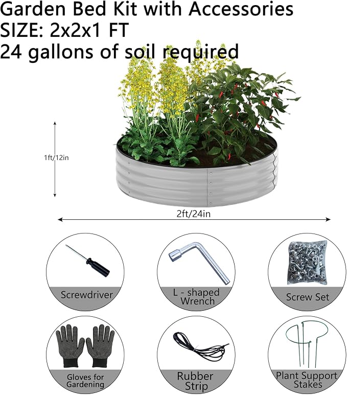 ZFHgarden Galvanized Metal Planter Raised Garden Bed Kit for Gardening Outdoor Garden Box Raised Flower Bed 2PC Gray 2X2X1FT