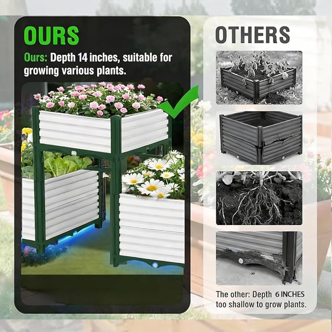 3PCS Raised Garden Beds Outdoor with Legs Planter Box, 47x20x21in Reinforced Support Rods, Drainage Grid, Multi-Combination Options for Vegetables, Flowers, Herbs, Ideal for Balcony, Patio Gardening
