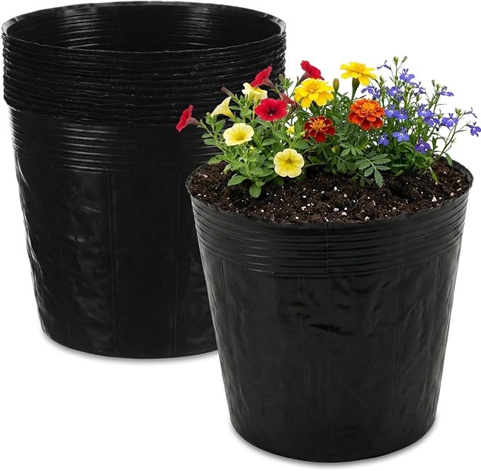 50 Pcs 3 Gallon Nursery Bags 12 Inch Soft Plastic Seedling Pots with Drainage Holes Bulk Seed Plant Bags for Large Flowers Trees Vegetables Indoor Outdoor Women Gardening Gifts, Black