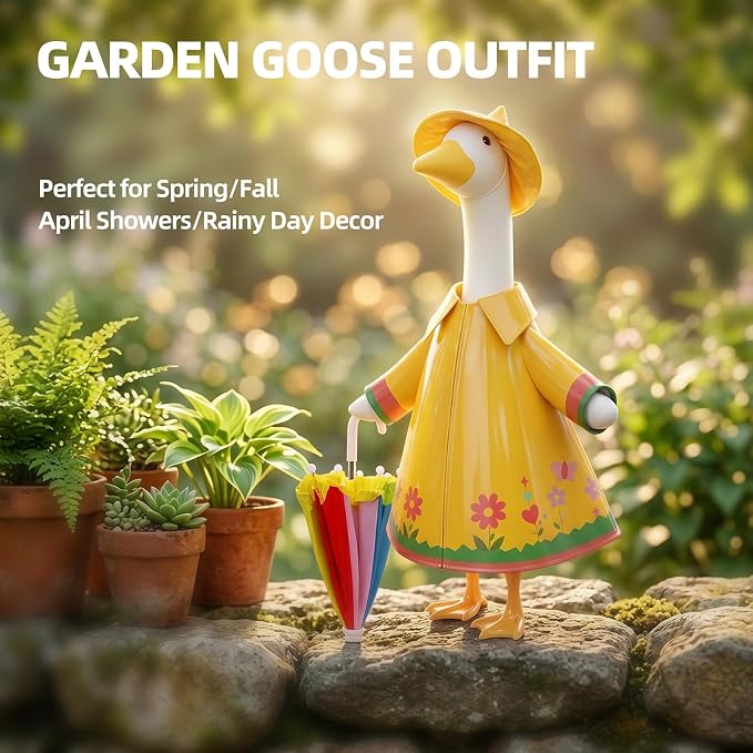 Porches Goose Outfits Clothes Garden Summer Decor Raincoat with Umbrella for 23 inch Porches Goose (Yellow)