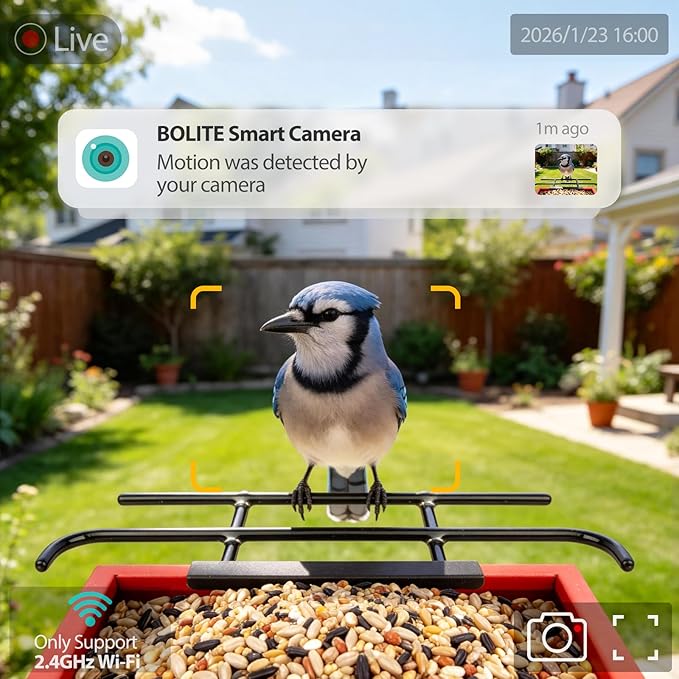 Smart Bird Feeder with Camera 2.5K HD, BOLITE Bird House for Outdoors, AI Auto-Capture & Motion Detection, Weatherproof Camera, Solar Powered, Ideal Gift for Men Women Mom Dad & Bird Lovers, Red