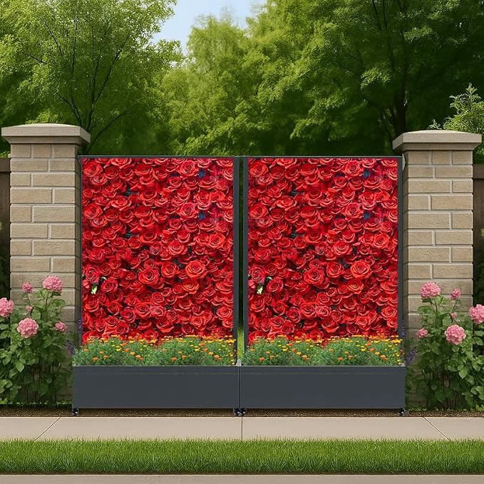 Metal Raised Garden Bed, 72" H x 47" W Privacy Planter Box with Trellis and Wheels, Hook, Freestanding Privacy Planter Box for Climbing Plants, Vegetables & Vines, Drainage Holes