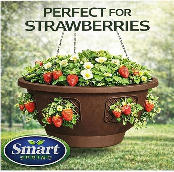 Ultimate Hanging Baskets - Strawberry, Tomato, Flower, and Herb Outdoor Planters - Use Garden Pots for Growing Plants Outside On A Deck, Fence, or Balcony (Mocha 2pk)