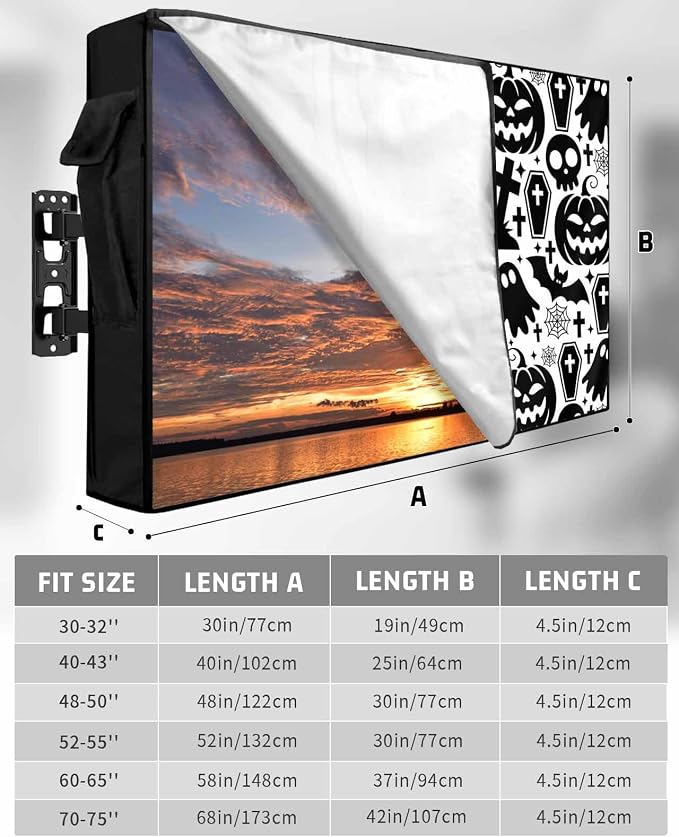 Outdoor TV Cover for Outside Flat Screen,Halloween Horror Skull Pumpkin Ghost,600D Thick Waterproof Weatherproof Outdoor TV Screen Protector with Zipper for 30 to 32 Inch Flat Screens