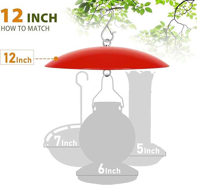 12" Hummingbird Feeder Shade Cover,Bird Feeders Dome Rain Cover,Hummingbird Umbrella for Shepherd's Hook Outdoors(Red) 2 Pack
