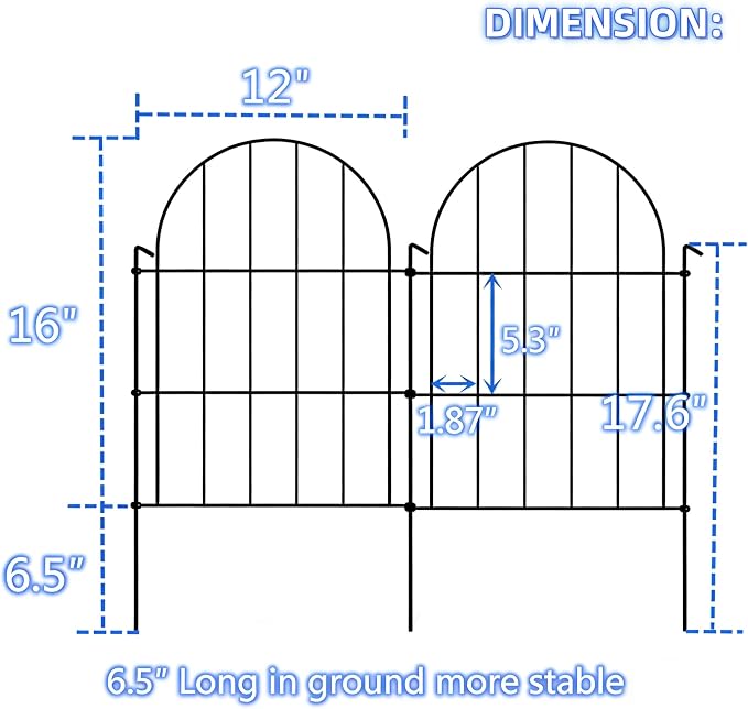 Garden Fence Decor 16 in(H) x 10 ft(L), Dog Fence Outdoor for Yard No-Dig Pet Barrier, Animal Proof Fence Metal Garden Fencing Animal Barrier, 10 Panels