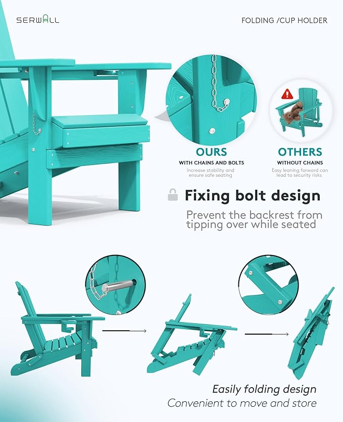 SERWALL Adirondack Chair with Cup Holders - Composite Adirondack Chairs Set of 6 HDPE Outdoor Chairs All Weather Use- Aruba