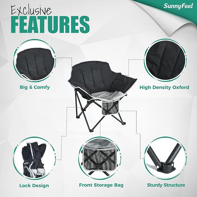 SUNNYFEEL Oversized Camping Chair Heavy Duty Folding Moon Chair Large Sofa Chair for Adults 500 LBS Portable Camp Lawn Chair with Storage Bag for Beach, Trip, Lawn, Outdoor Camp for Adults & Carry Bag