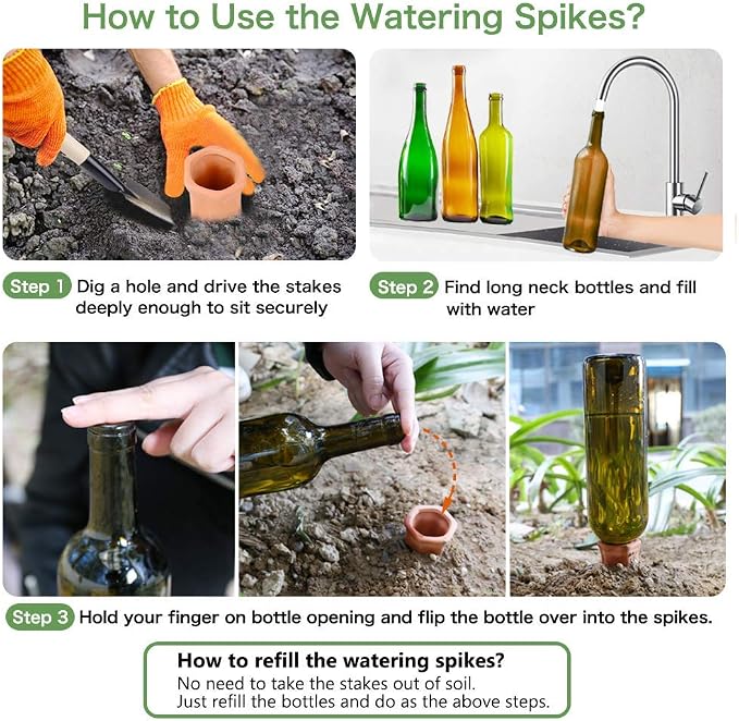 REMIAWY Plant Watering Devices - Terracotta Vacation Self Plant Waterer Spikes Wine Bottle Stakes Slow Release Devices for Indoor Outdoor Plants (10 Pack)