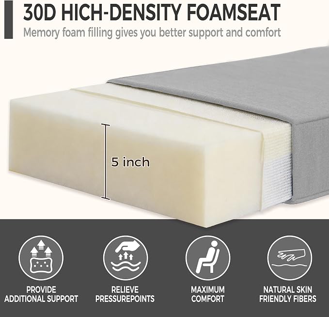 Art Leon Waterproof Outdoor Seat Cushion 24"x 24" 30D High Density Foam Patio Chair Cushions with Non-Slip Backing Patio Cushions for Patio Furniture Porch Swing Garden Bench Camping Stadium Grey