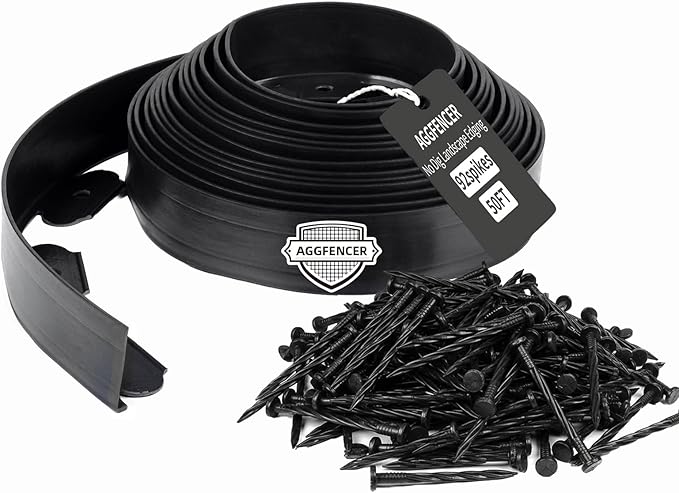 4 in x 50 Ft Garden Landscape Edging, No Dig Garden Edging Border Kit with 92 Pcs Spikes for Flower Bed Lawn Yard Grass Black