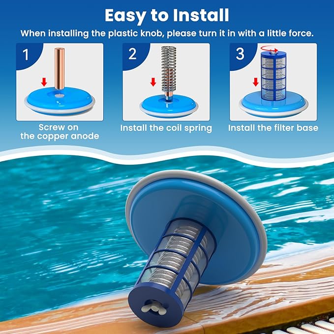 Pool Ionizer Copper Replacement Kit - Replacement Copper Anodes 4.13 x 0.71 Inch Universal Fit for Solar Ionizer, Complete Set with All Accessories