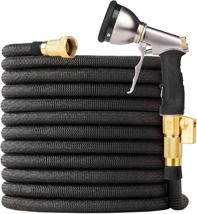 Expandable Garden Hose 50 ft with 10 Function Nozzle Sprayer, Lightweight Flexible Water Hose with Durable Collapsible Latex Core & Solid Brass Fittings,Kink Free,Leak-Proof,Retractable Stretch Hose