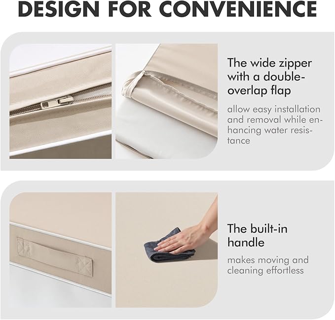 MIULEE Beige Outdoor Seat Cushion 22x24 Inch Waterproof & 3 Year Fade Resistant Deep Seat and Back Cushion for Patio Furniture Chair Sofa Couch with Handle and Adjustable Straps