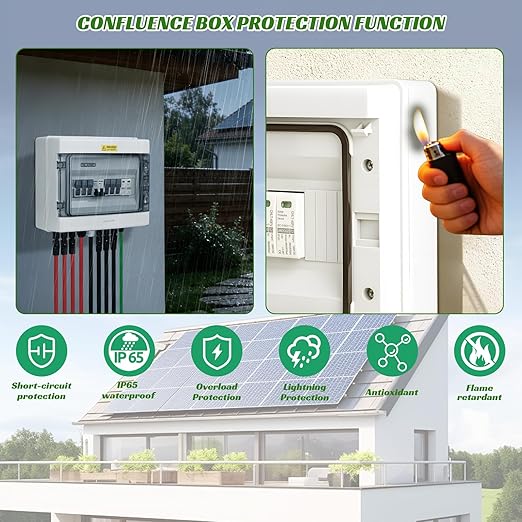 3 in 1 Out Solar Combiner Box,PV Combiner Box with 20A PV Fuse,DC 63A Circuit Breaker and Surge Protector,IP65 Solar Disconnect Switch Box for Indoor Outdoor Solar Panel System (3 in 1 Out 20A 500V)