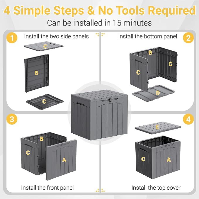 Greesum 33 Gallon Resin Deck Box All Weather Outdoor Storage Boxes for Patio Furniture Set,Outdoor Toys,Garden Tools,Gray