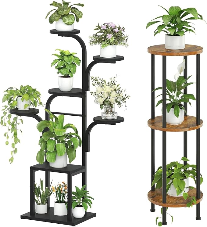 HOOBRO Plant Stand Indoor with Grow Lights, 47.2" Tall Metal Plant Shelf and Plant Stand Indoor, 3 Tier 35.2" Tall Corner Plant Shelf Bundle, BB09DHJ01-BF13HJ01
