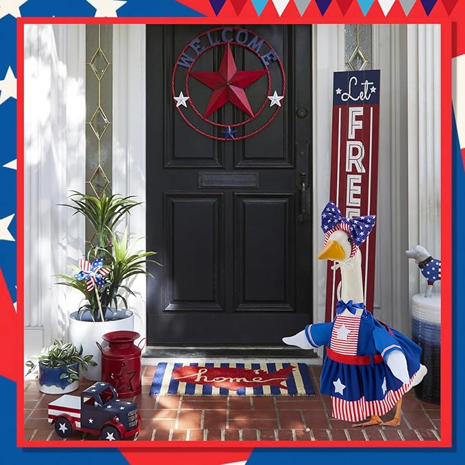 Patriotic Porch Goose Outfits for 23 Inch Lawn Statue, 4th of July Costume for Plastic/Cement Statue, Spring Sculpture Clothes for Garden Patio USA 250th Anniversary Decoration