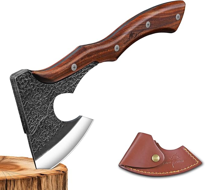 Purple Dragon Camping Hatchet Axe with Sheath - 14" Hand Forged Survival Hatchet for Wood Chopping, Splitting & Carving, Full Tang Bushcraft Axe Outdoor & Garden Work, Idea for Dad