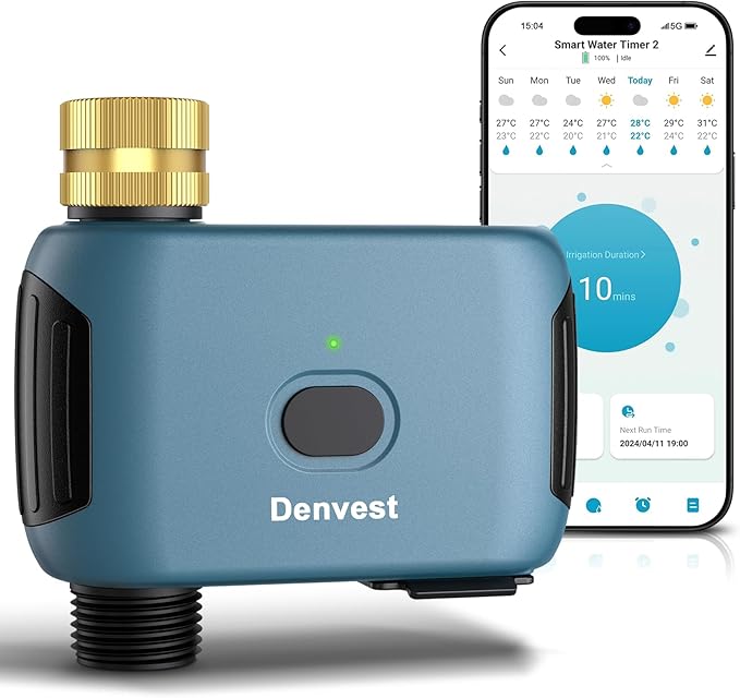 WiFi Water Timer with Brass Inlet, 1 Zone Smart Sprinkler Timer for Garden Hose Faucet, Hose Timers with WiFi Hub, Up to 20 Watering Plans, APP & Voice Control, Compatible with Alexa