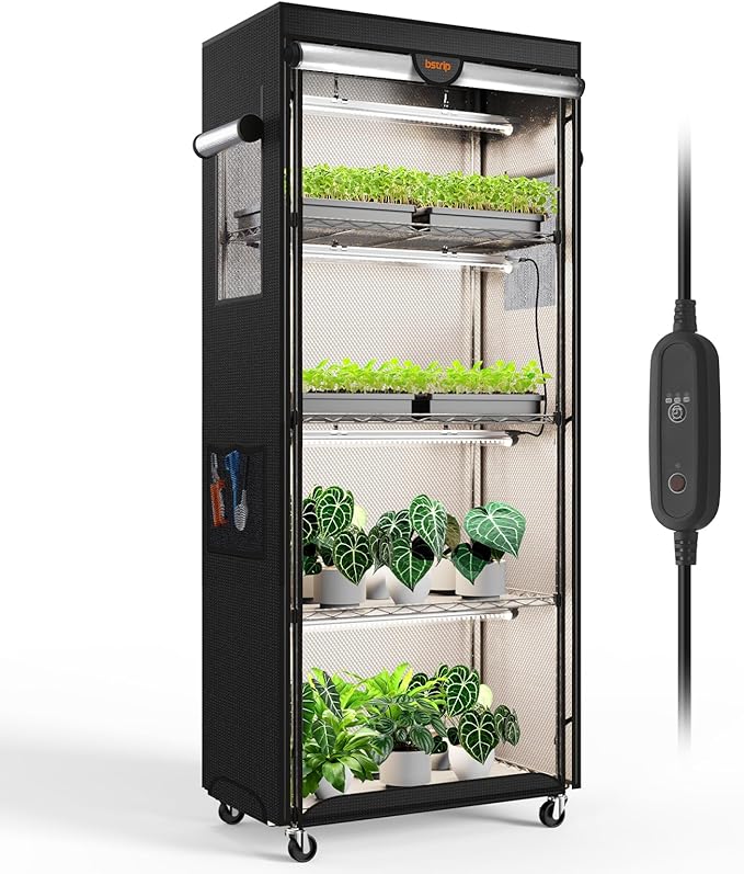 Bstrip Indoor Greenhouse with Grow Light, 4 Tier Plant Shelf with Oxford Fabric Grow Tent & Timer for Indoor Plant , Mini Greenhouse for Spring Seed Starting, Vegetables, Plant Growth, 23.6"x13.8"x59"