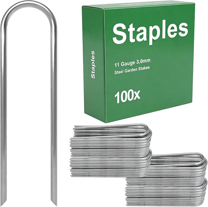 AAGUT Garden Staples 6 Inch Galvanized 100 Pack Round-Top Drip Hose Stakes Irrigation Hooks Heavy Duty 11 Gauge Lawn U Pins Sod Nails for Landscape Fabric, Soaker Hose, Chicken Wire, Dog Fence