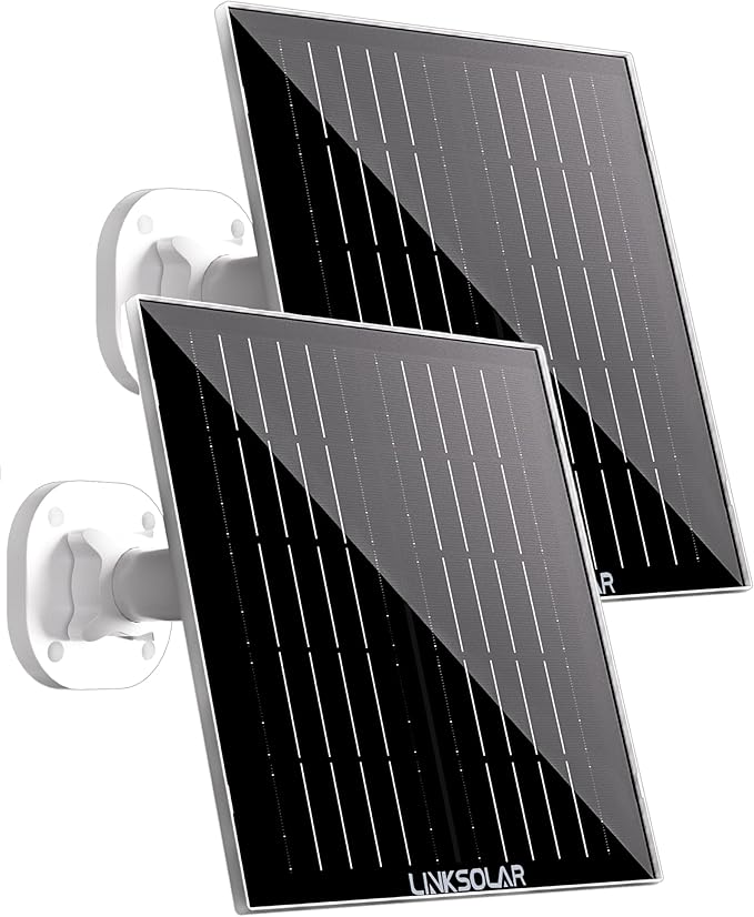 Dual 5W Solar Panels for Ring Camera Doorbell, All-in-1 Glass Solar Charger for Outdoor Stick Up Battery Home Security Camera, Micro USB/DC/USB-C Port, 9.8ft Cable, 360°Adjustable Bracket