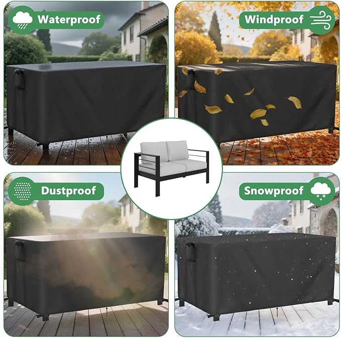 Kingling Outdoor Bench Cover for 2-Seat Aluminum Patio Sofa- Patio Sofa Covers Waterproof for Outdoor Seating Loveseat Covers Heavy Duty Couch Cover-50 L x 26" W x 25" H Inch(Black)