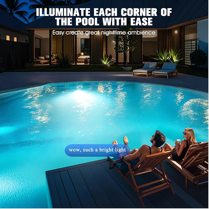 Rechargeable Submersible Pool Lights with Remote, 5000mAh Underwater Led Pool Light for Above Ground Pool Lights Waterproof, 9 Modes Color Changing Magnetic Swimming Inground Pool Lights-2PC