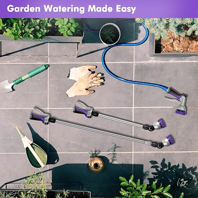 RESTMO 36”-60” Metal Watering Wand, Long Telescopic Tube | 180° Adjustable Ratcheting Head | 7 Spray Patterns | Flow Control, Perfect Garden Hose Sprayer to Water Hanging Baskets, Shrubs, Purple