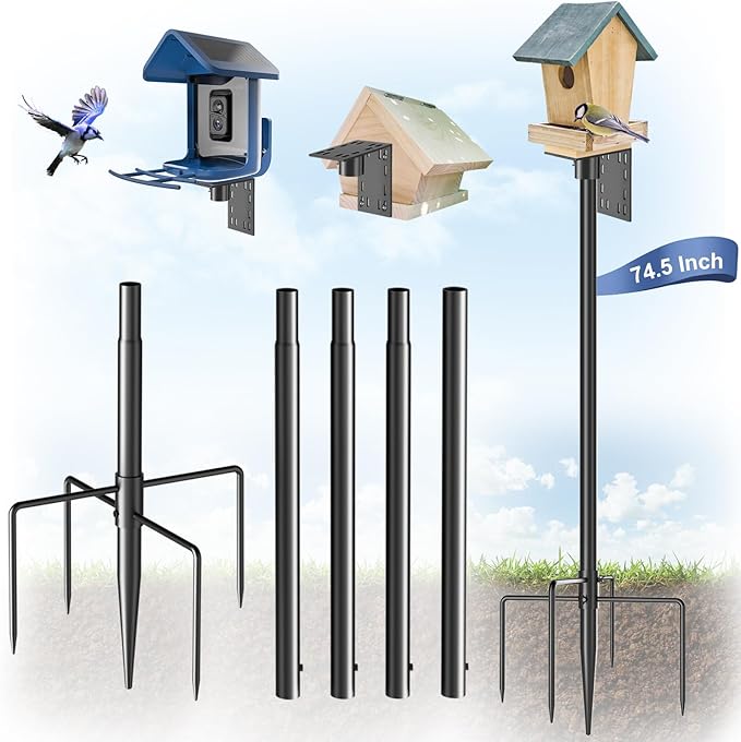 Onlyfly Bird Feeder Pole Stand – 74.5 Inch Height Feeding Station with 1-Inch Dia Heavy Duty for Hanging Feeders, Bird House Pole Mount Kit for Outdoor, Slip-Fit Connection