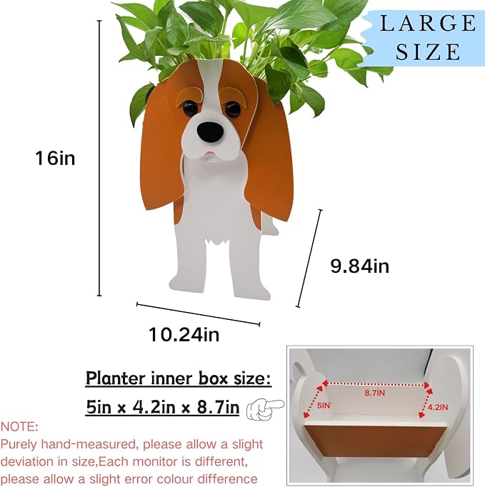 Brown King Cavalier Dog Planter Plant Pots,Cute Large Dog Flower Planter,Gifts for Pet Lovers,Unique Animal Plant Pots,Office,Indoor Outdoor Garden Decor(9.84 * 6.77 * 16in)