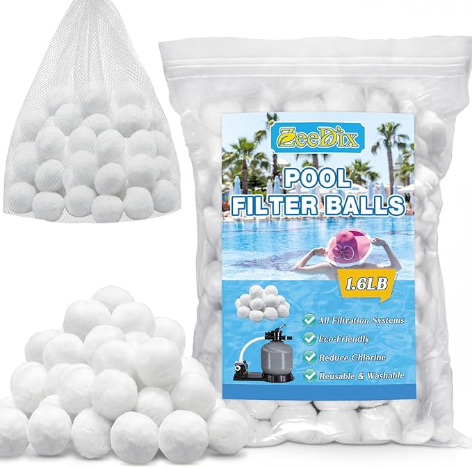 ZeeDix 1.6 lbs Pool Filter Balls for Sand Filter Pump, New Upgrade Efficient Swimming Pool Filter Sand Alternative(Equals 50 lbs Pool Filter Sand), Reusable Eco-Friendly Fiber Filter Media Balls
