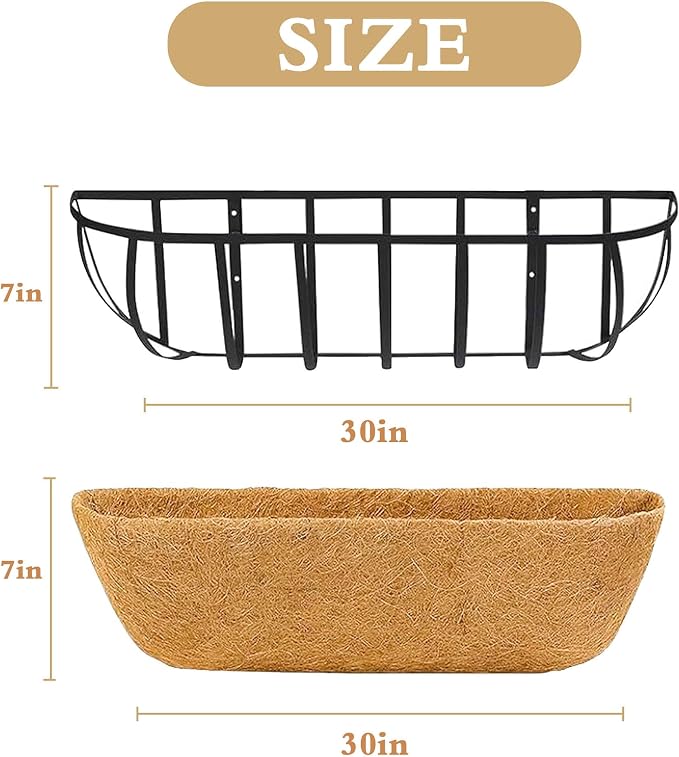 Window Box Railing Planter with Coco Liner 2 Pack 30 Inch Metal Hanging Flower Planter Deck Railing Planters Boxes for Balcony Outdoor Plants Fence Porch Patio