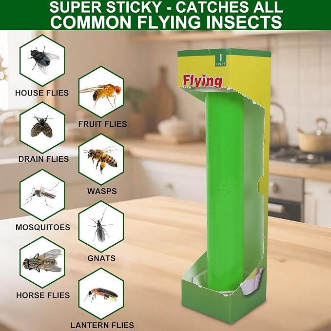 Fly Stick Sticky Fly Traps for Indoors Outdoor 12pk, Sticky Hanging Fly Stick, Flying Insect Trap, wasp Trap (Green 12PCS)