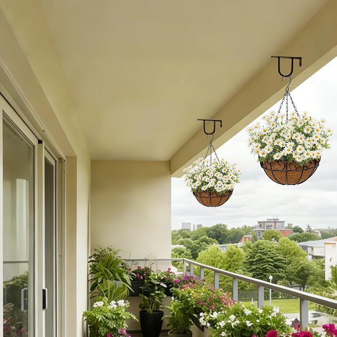 4 Pack 10 inch Metal Hanging Baskets for Plants, Round Metal Wire Hanging Basket Planter with Coco Fiber Liners Chain for Garden Home Porch Patio, Flower Border