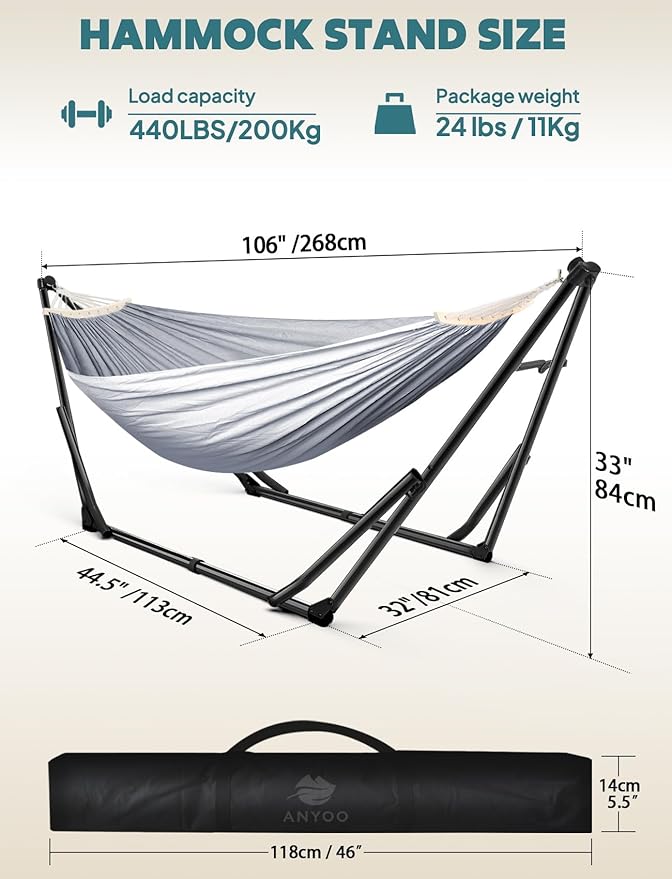 Anyoo 2 in 1 Hammock and Swinging Chair with Collapsible Steel Stand & Carrying Case,Portable & Adjustable,Easy Set Up for Outdoor,Indoor,Patio,Garden,Camping Trip