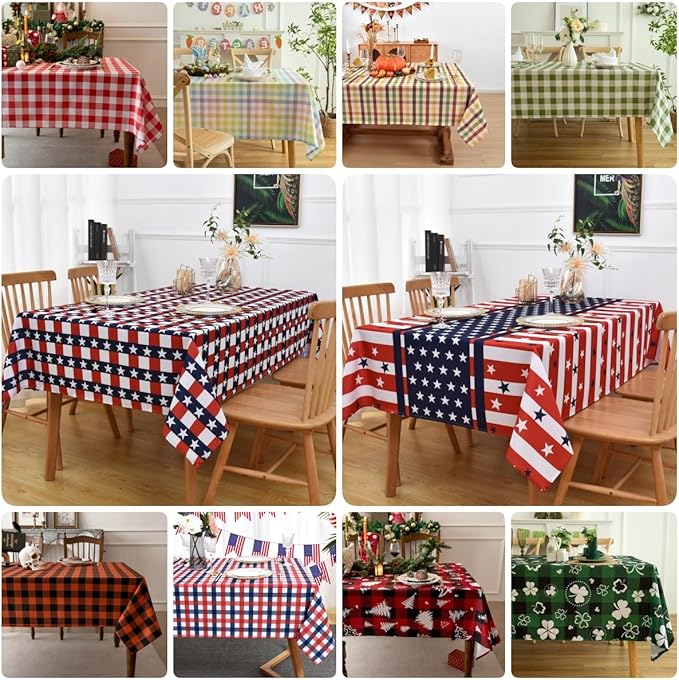 Red Waterproof Plaid Christmas Tablecloth Fabric - Square 58x58 Inch Classic Gingham Checker Holiday Table Cloth for Indoor Use - Xmas Table Cover for Picnics, BBQs, and Parties