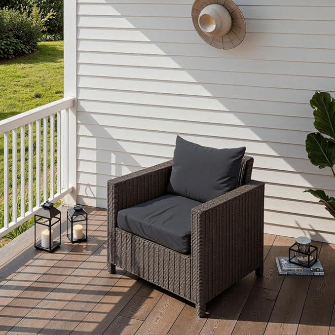 PatioGlow Outdoor Seat Cushion Set 22 x 22 x 4 Inch, Waterproof & Fade Resistant Patio Furniture Cushions with Removable Cover and Ties, Thick Deep Seating Pads for Outside Chair Sofa Couch, Grey