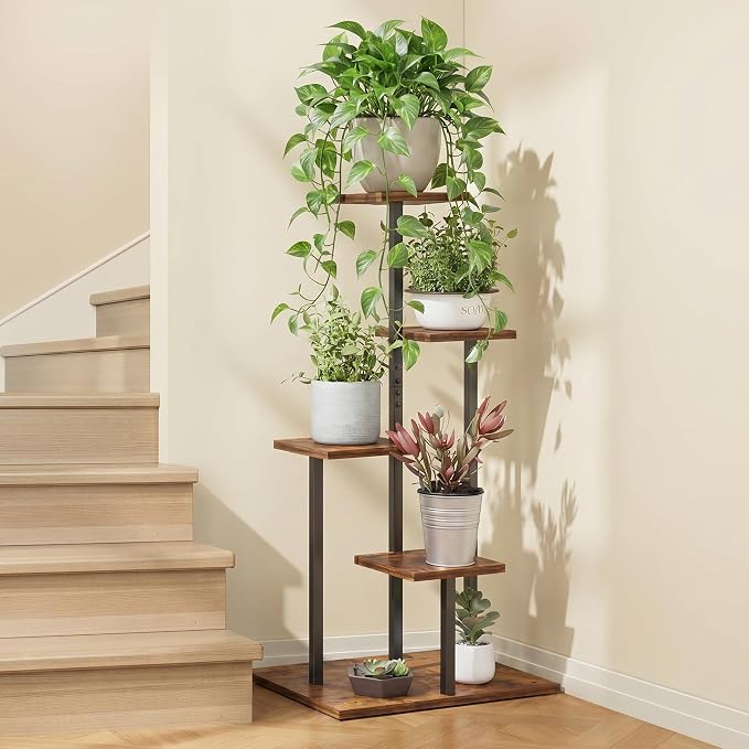 4 Tier Plant Stand Indoor, Multiple Plant Stands for Indoor Plants | Sturdy wood structure, space-saving corner design. Multi-layer rack holds multiple potted plants,ideal for living room