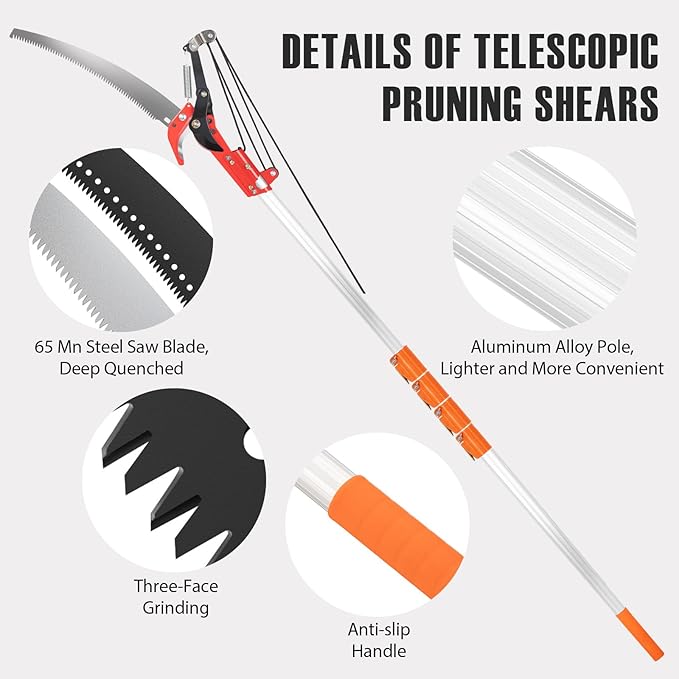 Manual Pole Saws for Tree Trimming, 5-26 FT Tree Trimmer Long Handle Pruner with Telescoping Pole, Tree Pruner Extendable for Branch Cutter, Tree Trimmer, Shrub Trimmer