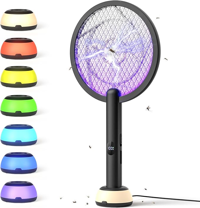 YISSVIC Electric Fly Swatter Bug Zapper Racket 4000V LED Screen Dual Modes Fly Zapper Rechargeable for Indoor Home Office Backyard Patio Camping (Black)
