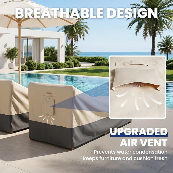 Extra Heavy Duty Patio Chaise Lounge Cover Waterproof 2 Pack - Lounge Chair Covers for Outdoor Pool Lounger and Patio Furniture, 84" x 32" x 32" H