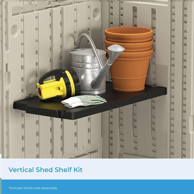Suncast 3 Pack Vertical Shed Shelf Kit, Space Saving Shelving for Wall Mount Outdoor Storage Structures, 27.75" W x 14.5" D x 1.25" H, Black