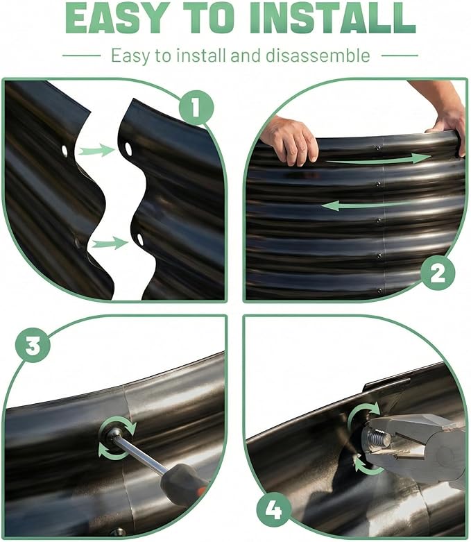 AHEONLAR 3 Pack 6×3×1ft Galvanized Raised Garden Beds, Oval Durable Planter Boxes Outdoor for Vegetables, Fruits, Flowers and Plants, Quick Assembly, Black