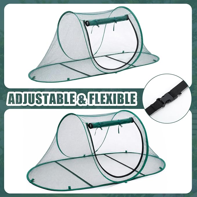 Threehoney 3 Pcs 70" x 24" x 24" Large Pop up Garden Mesh Plant Cover Adjustable Plant Netting Cover Vegetable Mesh Protector Net Cage Guard with 18 Ground Nails for Protecting Vegetables Fruits