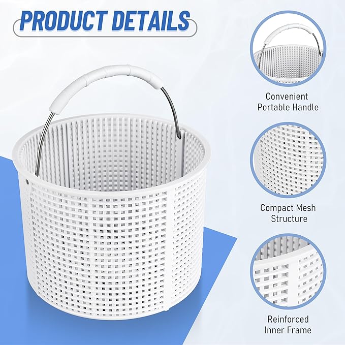 Upgrade Pool Skimmer Basket - Stainless Steel Handle & Rubber Grip | Direct Replacement for Hayward SPX1082CA & Aladdin B-152, Compatible with Hayward SP1082, SP1075 In-Ground Pool Skimmers