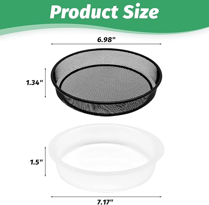 4 Pcs 7 Inch Metal Round Bird Feeder Tray and Plastic Bird Bath Bowl, Wild Birds Seed Tray Bath Water Bowl Outdoor Accessory for Humming Feeder Station (4)