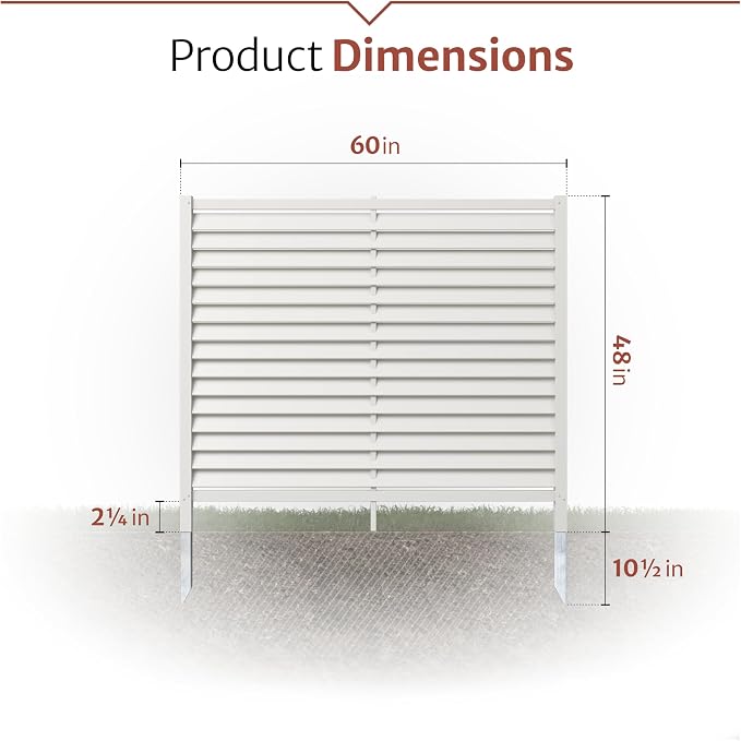 4ft H x 5ft W (1 Panel) No Dig Enclo Savannah Privacy Screen, Louvered White Vinyl Section, Trash Can Hider Outdoor, AC Barrier, Pool Equipment Enclosure, Outdoor Divider, AZ18041