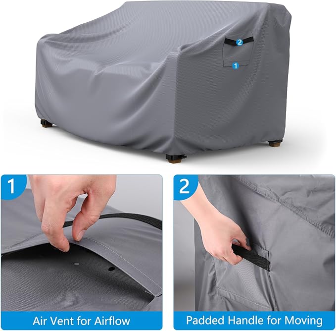 Heavy Duty Patio Sofa Cover, Mrrihand 3-Seater Outdoor Sofa Loveseat Cover, Outdoor Patio Furniture Cover with Air Vent and Handles, 78" W×42" D×32" H, Grey